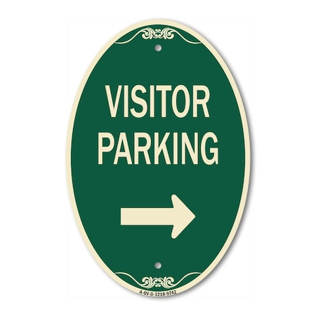 Signmission Visitor Parking With Right Arrow Green & Tan, 12 Inch X 18 Inch Designer, Heavy Gauge Aluminum A-OV-G-1218-9742