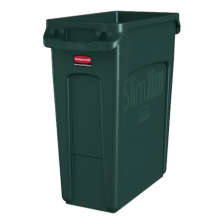 Rubbermaid Commercial Slim Jim 16 gal Rectangular Slim-Profile Plastic Can, Green, None, Plastic, 11 in 1955960