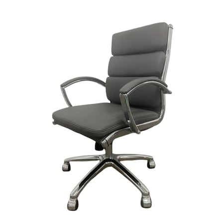 We'Re It Liberty Series Modern Ribbed Mid-Back Upholstered Executive Chair in Grey Vinyl with Chrome Frame OFD6350-MGRY