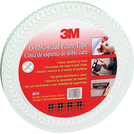 3M Double-Sided VHB Foam Tape, 3/4 in W, 5 yd L, 3/32 in Thick, Polyurethane Foam, 4910 4016