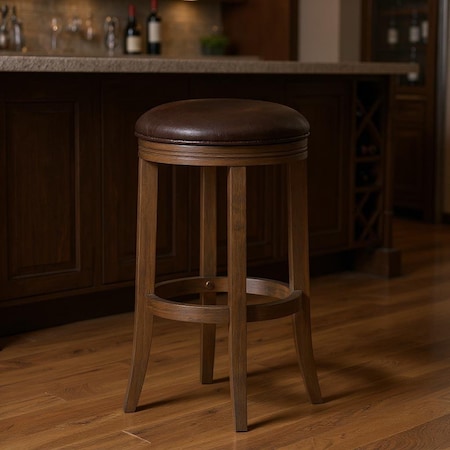 Homeroots 31" Brown Faux Leather and Solid Wood Backless Bar Height Swivel Bar Chair 632417