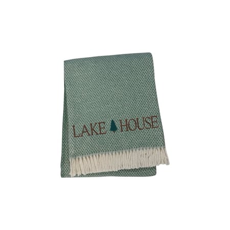 Homeroots 55" X 70" Sage And White Cotton Blend Lake House Embroidered Throw Blanket with Fringe 713573