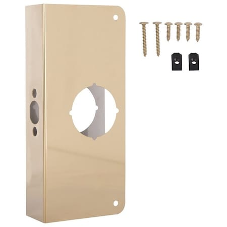 Prosource Door Reinforcer, 2-3/8 in Backset, 1-3/4 in Thick Door, Steel, Brass, 9 in H, 4 in W HSH-050SBP-PS