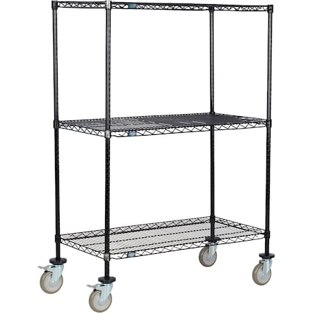 Global Industrial Nexel 3 Shelf Truck, Black Epoxy, 42"W x 18"D x 80"H, Polyurethane Swivel Casters, 2 Brakes B3156735