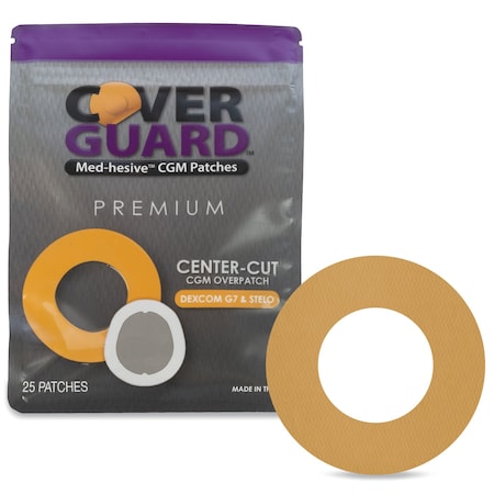 Coverguard CGM Overpatch, Dexcom G7, Stelo, Tan Center-Cut, Waterproof, Anti-Fray, Sensor Protection, 25PK 101-200T