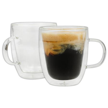 Mr. Coffee Retro Machiatto 2 piece 16 Ounce Double Wall Insulated Glass Mug Set 750123599M