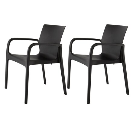Homeroots Set of Two Black Heavy Duty Plastic Outdoor Stacking Dining Chairs, 2PK 565198