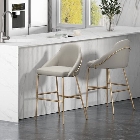Manhattan Comfort Gracie Barstool in Stone and Gold - Set of 2 2-BS022-GST