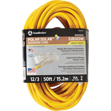 Southwire Polar Solar 50 Ft. 12/3 Cold Weather 3-Outlet Extension Cord 3488SW0002