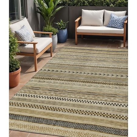Homeroots 5' X 8' Chocolate And Taupe Striped Washable Indoor Outdoor Area Rug 615333
