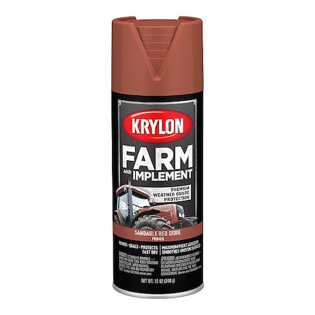 Krylon Farm + Implement Spray Primer, 12 oz . Red Oxide, 12 oz, Aerosol Can, Flat K01951008