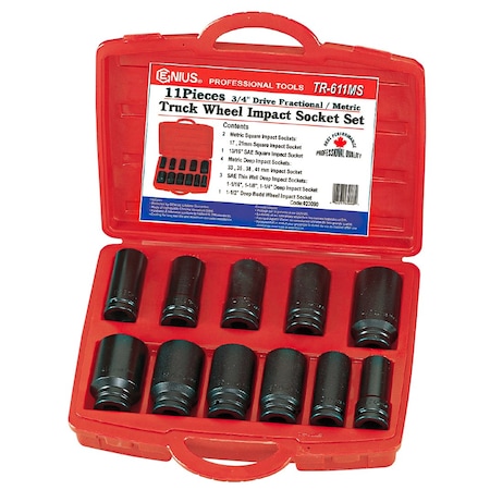 Genius Tools 11PC 3/4in Dr. Truck Wheel Impact Socket Set TR-611MS