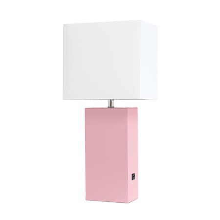 Homeroots 21" Pink Faux Leather USB Table Lamp With White Shade 643079