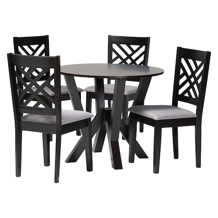 Baxton Studio Elise Modern Grey Fabric and Dark Brown Finished Wood 5-Piece Dining Set 255-9402-10900-ZORO