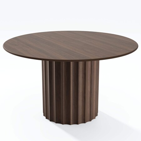 Homeroots 52" Brown Wood Pedestal Base Round Top Dining Table 720942