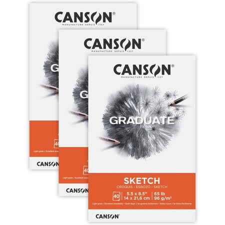Canson Graduate Sketch Pad, Foldover Binding, 10 Sheet, 5.5x8.5 inch, 3PK C525008008