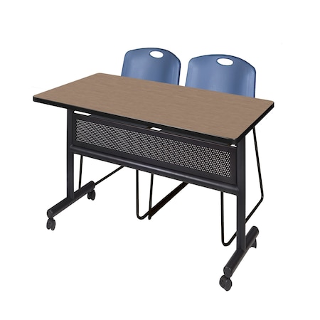 Regency Kobe Flip-Top Privacy Nesting Table W/ 2 Zeng Stack Chairs, 48 in W, 30 in L, Noble Oak MKFTM4830NO44BE