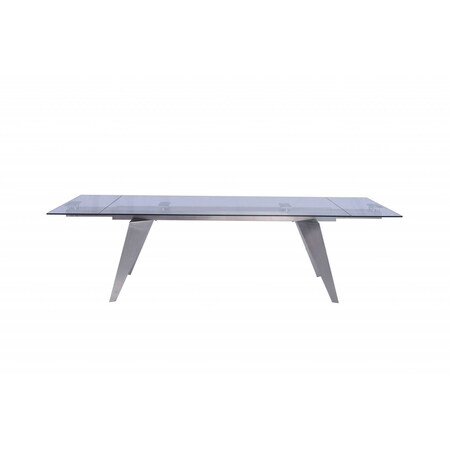 Homeroots 79" Clear and Silver Glass and Stainless Steel Self-Storing Leaf Dining Table 320786