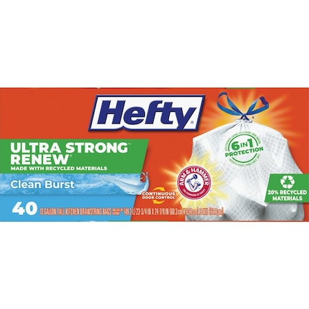 Hefty Renew Clean Burst 13 Gal. Tall Kitchen White Trash Bag, 40-Count E88450