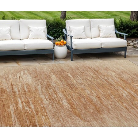 Homeroots 9' X 12' Salmon And Copper Abstract Washable Indoor Outdoor Area Rug 587648