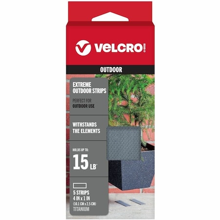Velcro Brand Reclosable Fastener Shapes, Rubber Adhesive, 4 in, 1 in W, Gray, 5 PK 90800