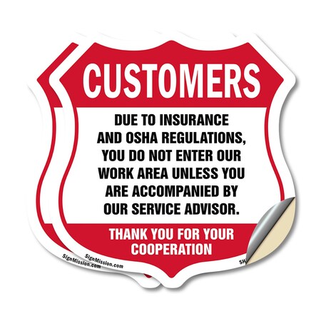 Signmission Restricted Area Shield Sign Customers Du, 18 inch X 18 inch, Vinyl Decal, 2PK SHI-D-2PACK-18-458