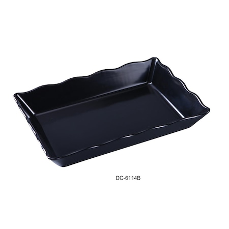 Yanco Deli Collection Scallop Edged Display Tray - Melamine, Black - 14 x 9.5 x 2 in., 6PK DC-6114B