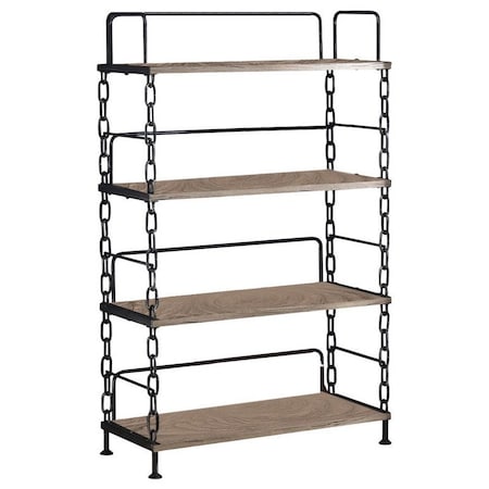 Homeroots 59" Rustic Oak Distressed Metal and Wood Four Tier Etagere Bookcase 285763