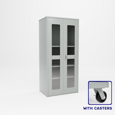 Pucel Heavy Duty Storage Cabinet with Casters, 36 in W x 84 in H x 24 in D, Plexiglass Doors, Gray HDSC-3678-24-4C-PLEX