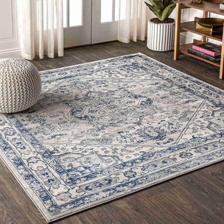 Jonathan Y Modern Persian Vintage Medallion Light Gray/Navy 5 ft Square Area Rug MDP106B-5SQ