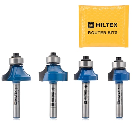 Hiltex Top Bearing Roundover Router Bit Set, 4 Pieces, 1/4 Inch Shank, CNC Woodworking Tool 10109H