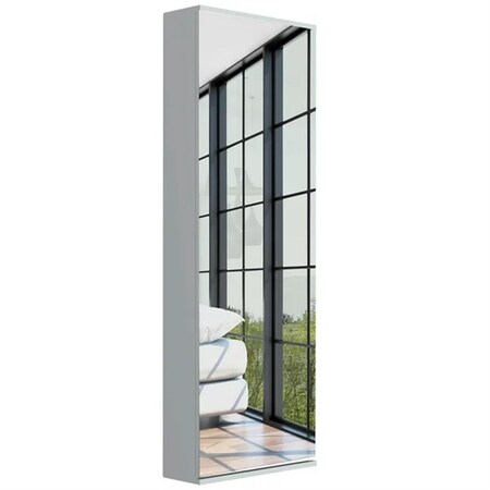 Homeroots Stylish Wall Mounted Shoe Rack with Mirror, White 478443