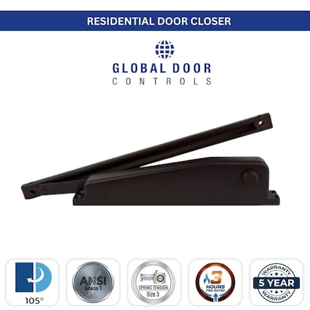 Global Door Controls Residential Hold Open Mini Door Closer in Black TC901-HO-BK