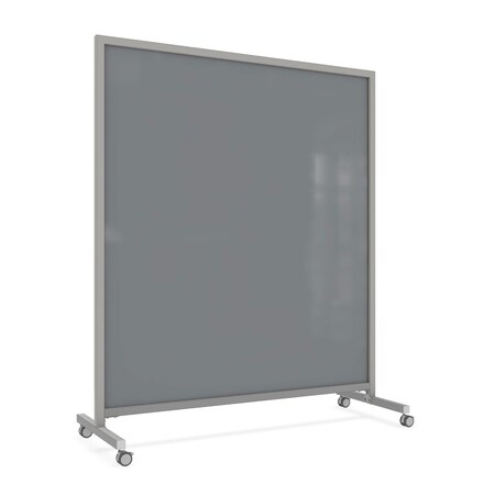 Ghent EZ Mobile Glassboard, Aluminum Frame, Magnetic, 75"H x 62"W, Smoke EZ1MA7562SK