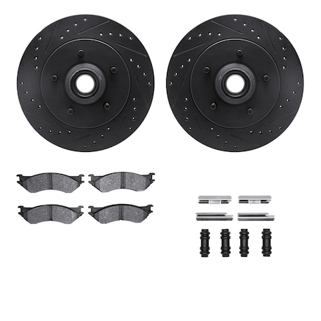 Dynamic Friction Co DFC Brake Rotor Drilled & Slotted - Black- w/Ultimate Duty Brake Pad & HW Kit 8412-54039