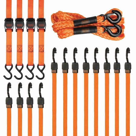 Black & Decker B+D 17Pc Tie Down Kit With Tow Rope/Cambuckle Straps/Premium Flat Bungees BDX1017