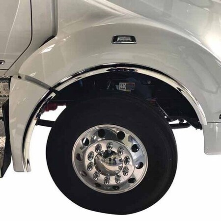 KENWORTH T880S YEAR 2019 STAINLESS STEEL FRONT SPLIT FENDER OUTER FENDERETTE W SET FORWARD AXLE