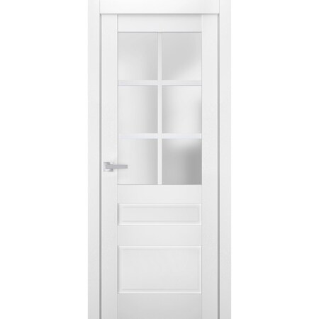 Sartodoors Interior Solid French Door Frosted Glass White 32x96 Solid Core Modern Interior VEREGIO7339ID-WS-3296