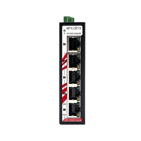 Antaira 5-Port Industrial Gigabit PoE+ Unmanaged Ethernet Switch, w/4*10/100/1000Tx (3 GNP-0500G-T