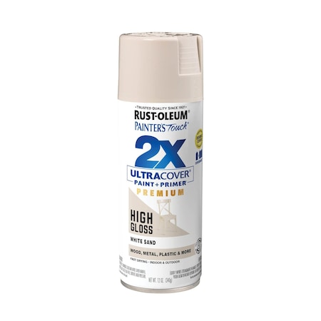 Rust-Oleum Spray Paint, White Sand, High Gloss, Solvent, 12 Oz 348856