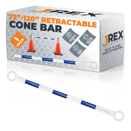 Jrex Safety Retractable Cone Bar Blue/White, 72 in to 120 in Length CBB-JR-72/120-1