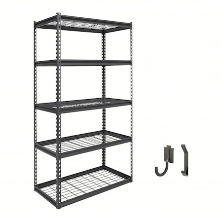Zoro Select Atlas 5-Tier 36 in.W x 18 in.D x 72 in.H Heavy Duty Storage Shelving Load 4000 Lbs, Wire Deck, Hammertone B-ATLAS361872-5H800