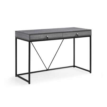 Homeroots 47" Gray and Black Writing Desk With Two Drawers 543777