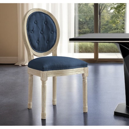 Homeroots Tufted Navy Blue and Brown Upholstered Linen Dining Side Chair 535369