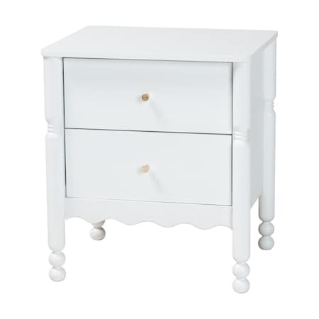 Baxton Studio Hoffman Nightstand - 2-Drawer Bedside Table with Scalloped Apron and Turned Legs for Bedroom, White 272-14815-ZORO