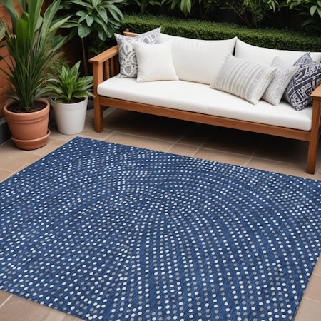 Homeroots 8' X 10' Navy Blue Gray And Ivory Polka Dot Washable Indoor Outdoor Area Rug 599061