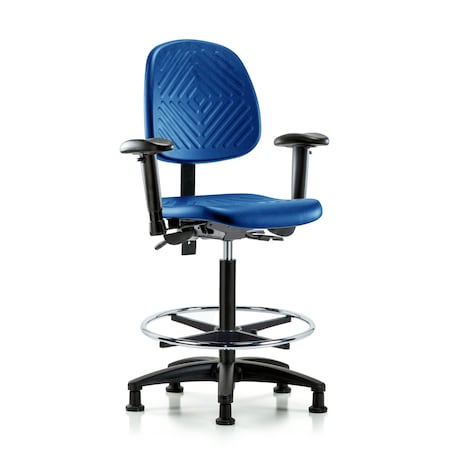 Blue Ridge Ergonomics Poly Chair, High Bench, Med Back, Arms, Foot Ring, Glides, Blue BR-PHBCH-MB-RG-T0-A1-CF-RG-BLU