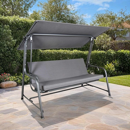 Sunjoy Luxury Grey 4-Seater Steel Patio Swing and Bed with Elastic Metal Mesh Seat, Convertible Design A215012900