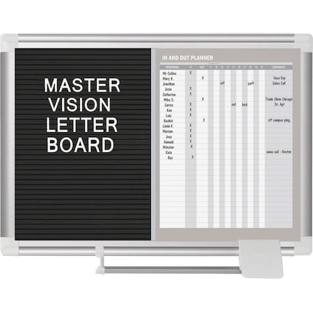 Mastervision In/Out Board, Steel, 18 in, 24 in, Aluminum Frame, Black/White, Matte GA0287830
