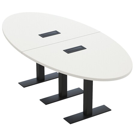 Skutchi Designs 8ft Conference Table With Power Unit | 6 Person Modular Oval Meeting Table | Harmony Series HAR-OVL-48X96-T.BK-W960-EBLK
